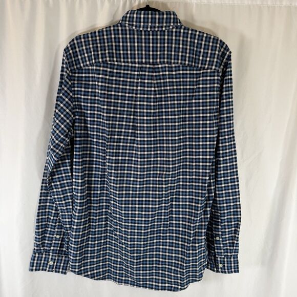 New Gap Button Up Shirt Men's Medium Blue White Plaid Standard Fit Stretch - Picture 9 of 11